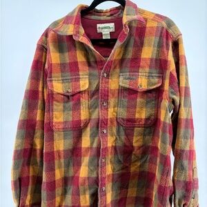 Gander Mtn Large Long Sleeve Button Up Heavy Weight Plaid Flannel Chest Pockets